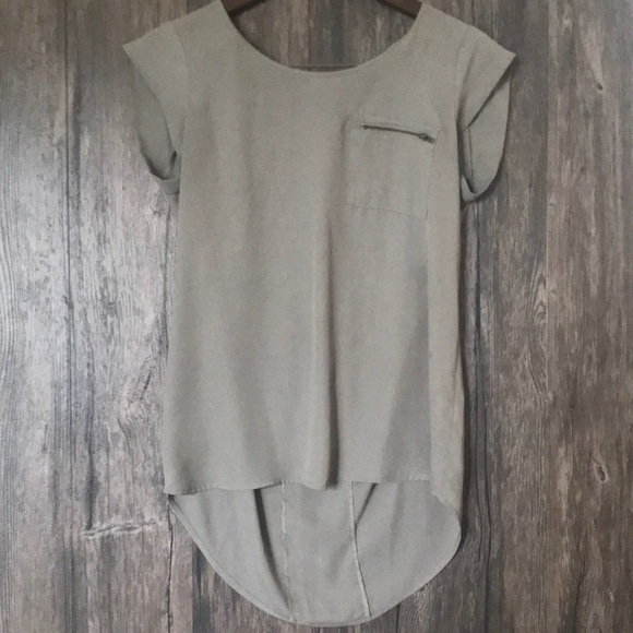 Tops - Light Sage Green Short Cap Sleeve High Low Blouse Top